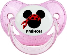 Disney Mickey foulard pirate rouge pois noirs avec prénom : Rose à paillette Tétine embout physiologique
