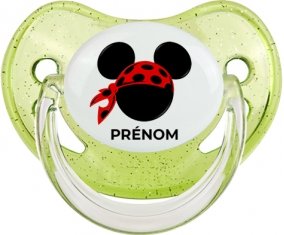 Disney Mickey foulard pirate rouge pois noirs avec prénom : Vert à paillette Tétine embout physiologique