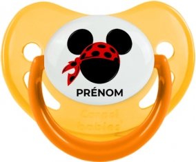 Disney Mickey foulard pirate rouge pois noirs avec prénom : Jaune phosphorescente Tétine embout physiologique