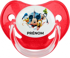 Disney Mickey donald pluto et bingo design 1 avec prénom : Rouge à paillette Tétine embout physiologique