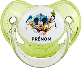 Disney Mickey donald pluto et bingo design 1 avec prénom : Vert à paillette Tétine embout physiologique