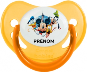 Disney Mickey donald pluto et bingo design 1 avec prénom : Jaune phosphorescente Tétine embout physiologique