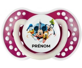 Disney Mickey donald pluto et bingo design 1 avec prénom : Fuchsia phosphorescente Tétine embout Lovi Dynamic