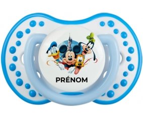 Disney Mickey donald pluto et bingo design 1 avec prénom : Blanc-bleu phosphorescente Tétine embout Lovi Dynamic