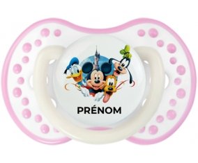 Disney Mickey donald pluto et bingo design 1 avec prénom : Blanc-rose phosphorescente Tétine embout Lovi Dynamic