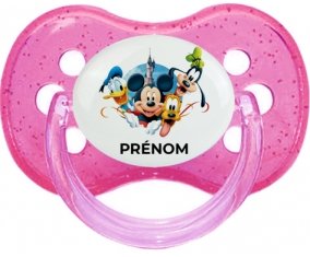 Disney Mickey donald pluto et bingo design 1 avec prénom : Rose à paillette Tétine embout cerise