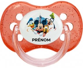 Disney Mickey donald pluto et bingo design 1 avec prénom : Rouge à paillette Tétine embout cerise