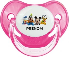 Disney Mickey donald pluto et bingo design 2 avec prénom : Rose classique Tétine embout physiologique