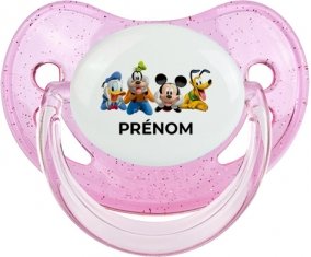Disney Mickey donald pluto et bingo design 2 avec prénom : Rose à paillette Tétine embout physiologique