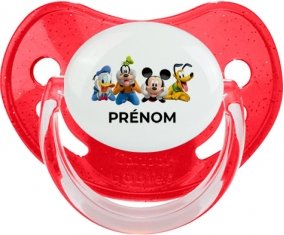 Disney Mickey donald pluto et bingo design 2 avec prénom : Rouge à paillette Tétine embout physiologique