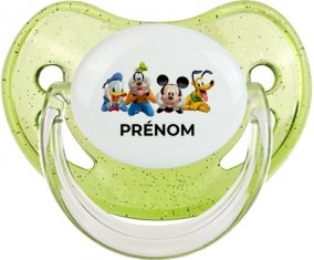 Disney Mickey donald pluto et bingo design 2 avec prénom : Vert à paillette Tétine embout physiologique