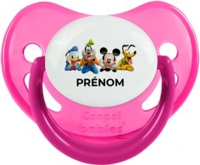 Disney Mickey donald pluto et bingo design 2 avec prénom : Rose phosphorescente Tétine embout physiologique