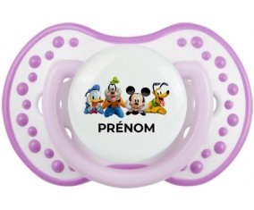 Disney Mickey donald pluto et bingo design 2 avec prénom : Blanc-mauve classique Tétine embout Lovi Dynamic