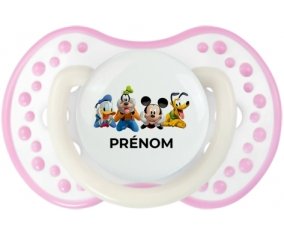 Disney Mickey donald pluto et bingo design 2 avec prénom : Blanc-rose phosphorescente Tétine embout Lovi Dynamic