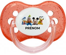 Disney Mickey donald pluto et bingo design 2 avec prénom : Rouge à paillette Tétine embout cerise