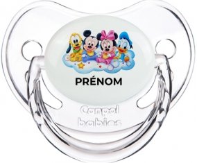 Disney Mickey donald pluto et bingo design 3 avec prénom : Transparent classique Tétine embout physiologique