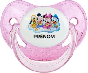 Disney Mickey donald pluto et bingo design 3 avec prénom : Rose à paillette Tétine embout physiologique