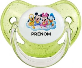 Disney Mickey donald pluto et bingo design 3 avec prénom : Vert à paillette Tétine embout physiologique