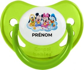 Disney Mickey donald pluto et bingo design 3 avec prénom : Vert phosphorescente Tétine embout physiologique
