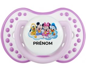 Disney Mickey donald pluto et bingo design 3 avec prénom : Blanc-mauve classique Tétine embout Lovi Dynamic