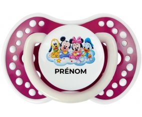 Disney Mickey donald pluto et bingo design 3 avec prénom : Fuchsia phosphorescente Tétine embout Lovi Dynamic