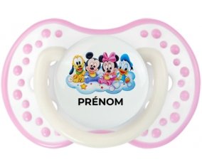 Disney Mickey donald pluto et bingo design 3 avec prénom : Blanc-rose phosphorescente Tétine embout Lovi Dynamic