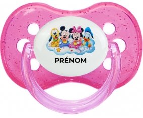 Disney Mickey donald pluto et bingo design 3 avec prénom : Rose à paillette Tétine embout cerise