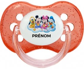 Disney Mickey donald pluto et bingo design 3 avec prénom : Rouge à paillette Tétine embout cerise