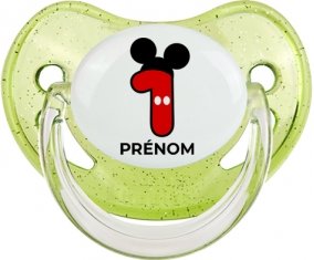 Disney Mickey Numéro 1 avec prénom : Vert à paillette Tétine embout physiologique