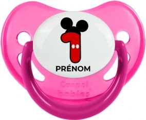 Disney Mickey Numéro 1 avec prénom : Rose phosphorescente Tétine embout physiologique