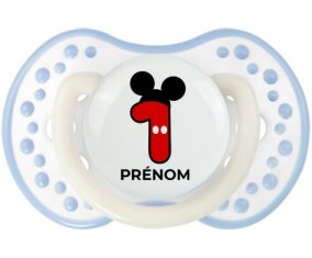 Disney Mickey Numéro 1 avec prénom : Blanc-cyan classique Tétine embout Lovi Dynamic