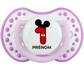 Disney Mickey Numéro 1 avec prénom : Blanc-mauve classique Tétine embout Lovi Dynamic