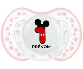 Disney Mickey Numéro 1 avec prénom : Retro-blanc-rose-tendre classique Tétine embout Lovi Dynamic