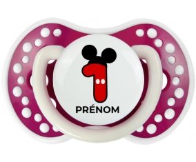 Disney Mickey Numéro 1 avec prénom : Fuchsia phosphorescente Tétine embout Lovi Dynamic