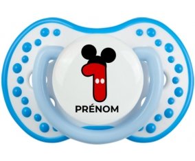 Disney Mickey Numéro 1 avec prénom : Blanc-bleu phosphorescente Tétine embout Lovi Dynamic