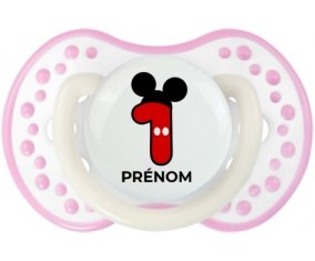 Disney Mickey Numéro 1 avec prénom : Blanc-rose phosphorescente Tétine embout Lovi Dynamic