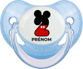 Disney Mickey Numéro 2 avec prénom : Bleue à paillette Tétine embout physiologique