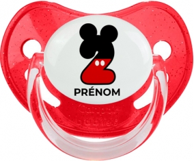 Disney Mickey Numéro 2 avec prénom : Rouge à paillette Tétine embout physiologique