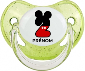 Disney Mickey Numéro 2 avec prénom : Vert à paillette Tétine embout physiologique