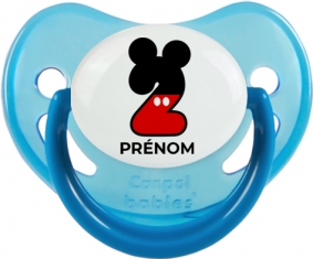 Disney Mickey Numéro 2 avec prénom : Bleue phosphorescente Tétine embout physiologique