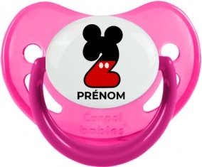 Disney Mickey Numéro 2 avec prénom : Rose phosphorescente Tétine embout physiologique