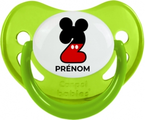 Disney Mickey Numéro 2 avec prénom : Vert phosphorescente Tétine embout physiologique