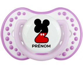 Disney Mickey Numéro 2 avec prénom : Blanc-mauve classique Tétine embout Lovi Dynamic