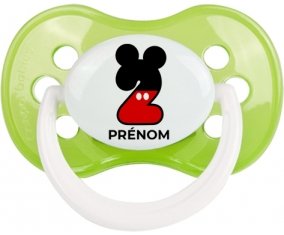 Disney Mickey Numéro 2 avec prénom : Vert classique Tétine embout anatomique