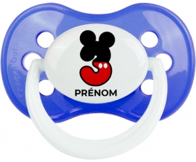 Disney Mickey Numéro 3 avec prénom : Bleu classique Tétine embout anatomique