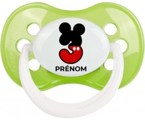 Disney Mickey Numéro 3 avec prénom : Vert classique Tétine embout anatomique