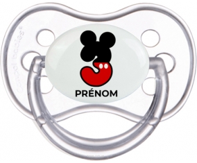 Disney Mickey Numéro 3 avec prénom : Transparente classique Tétine embout anatomique