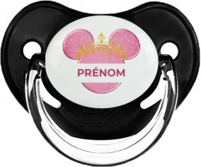 Disney Minnie rose courone doré avec prénom : Noir classique Tétine embout physiologique
