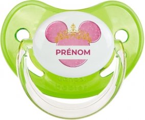 Disney Minnie rose courone doré avec prénom : Vert classique Tétine embout physiologique