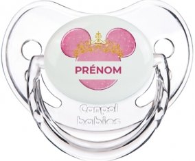 Disney Minnie rose courone doré avec prénom : Transparent classique Tétine embout physiologique